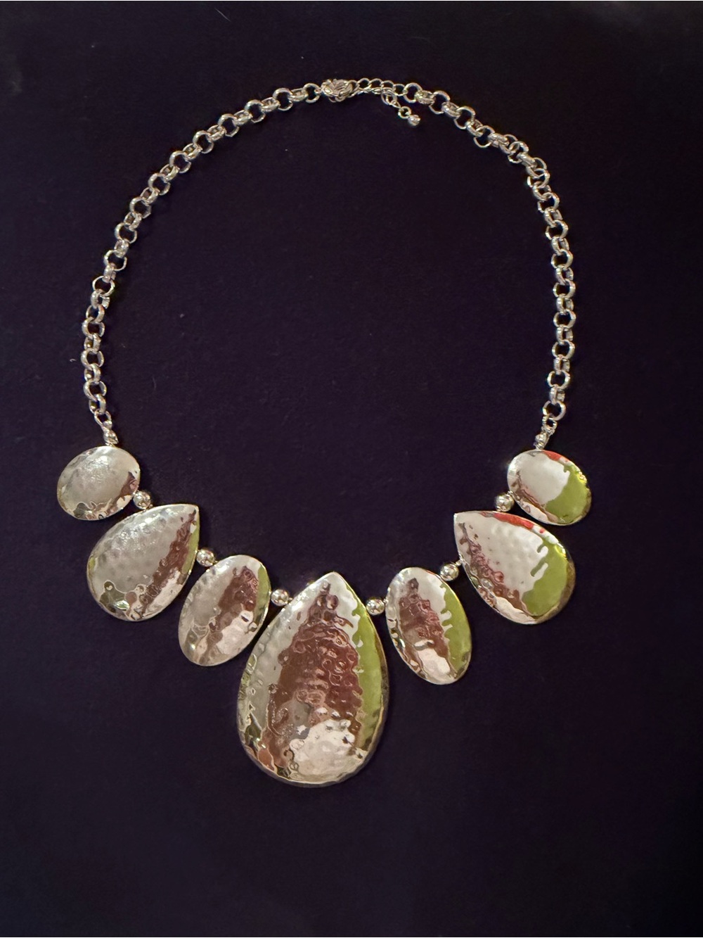 Source Unknown Hammered Silver Teardrop Statement Necklace
